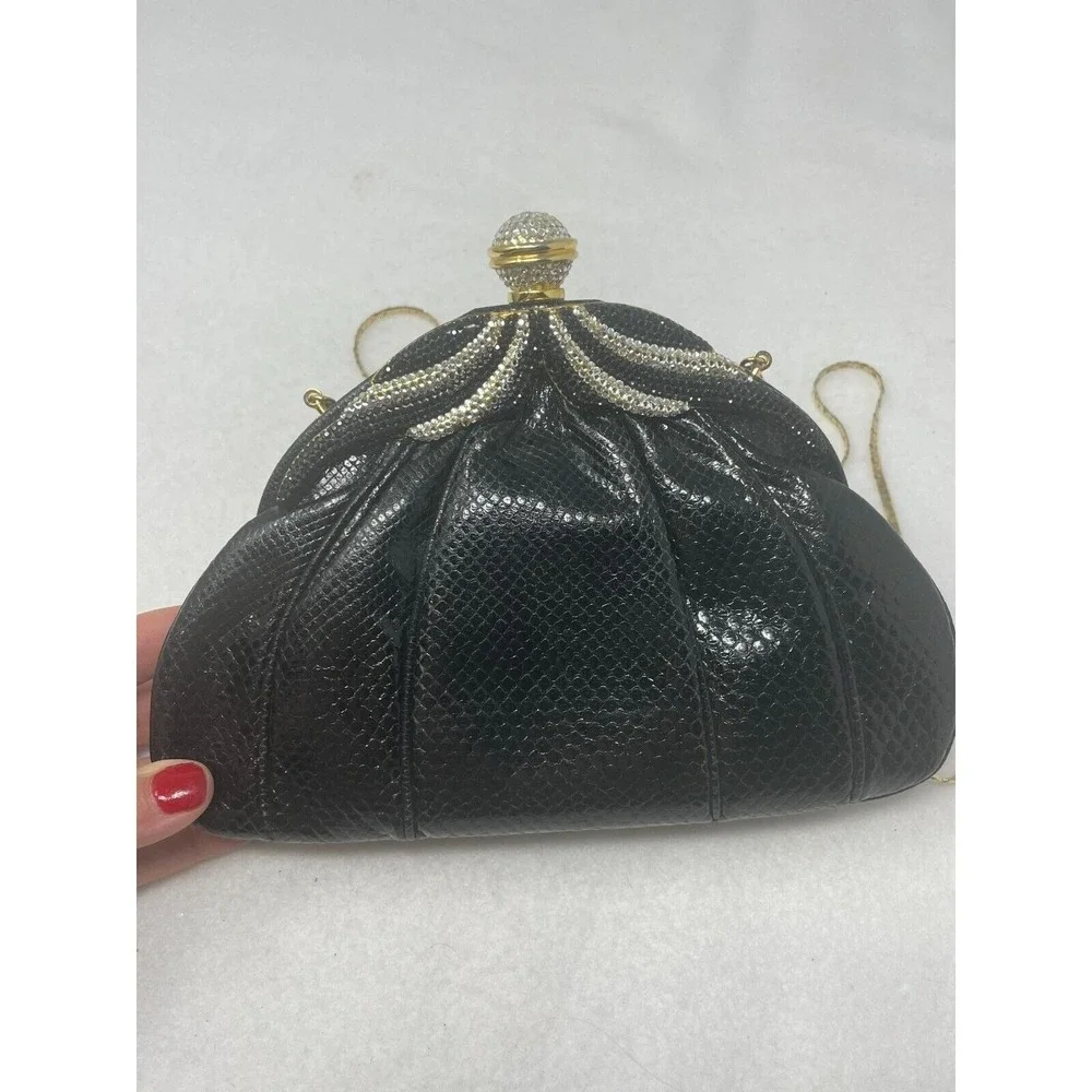 Vintage Finesse La Model Jeweled Convertible Snakeskin‎ Clutch Gold Chain